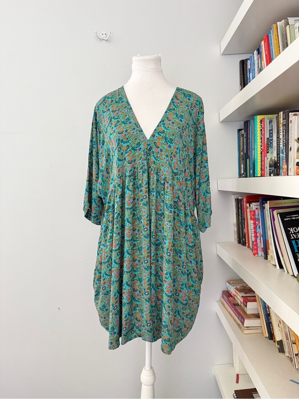 Natural Life Stella V Neck Dress Blue Floral Peasant Prairie Boho XL - Picture 4 of 12